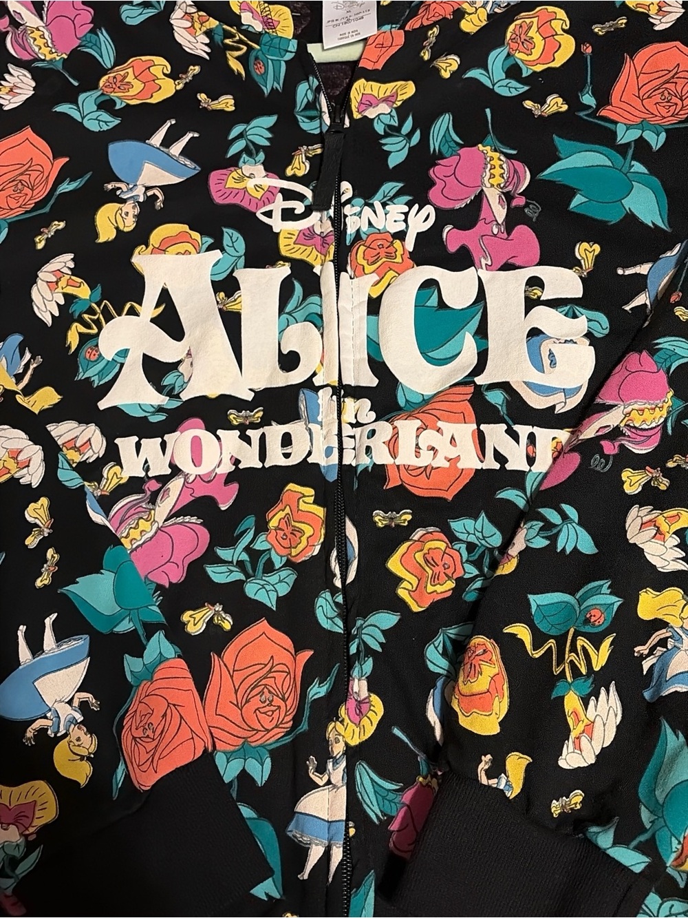 Disney Black Alice in Wonderland Floral Zip Hoodie Jacket - Picture 2 of 7